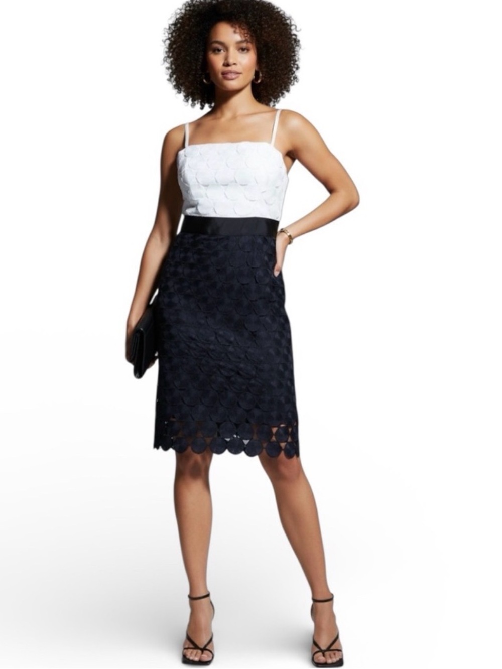 Milly Colorblock Scalloped Lace Cocktail Dress Size 6 Navy White Wedding Guest